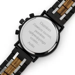 grawer dedykacji na drewnianym zegarku na prezent dla męża na walentynki