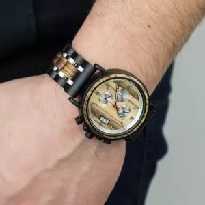 elegancki drewniany zegarek z bransoletką na rękę na prezent dla niego na imieniny