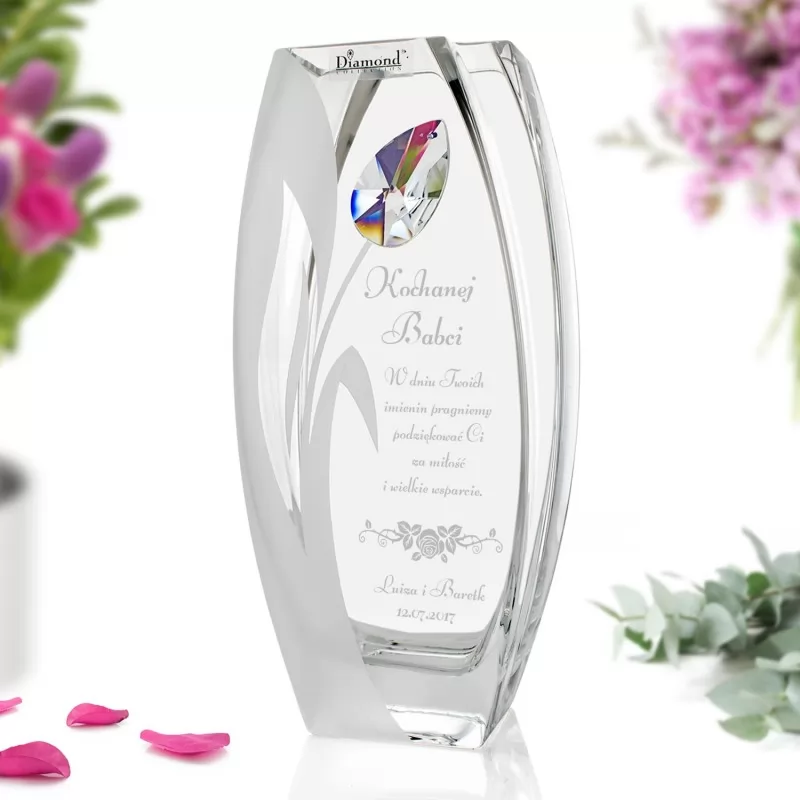 elegancki wazon z kryształem Swarowski na prezent imieninowy dla babci