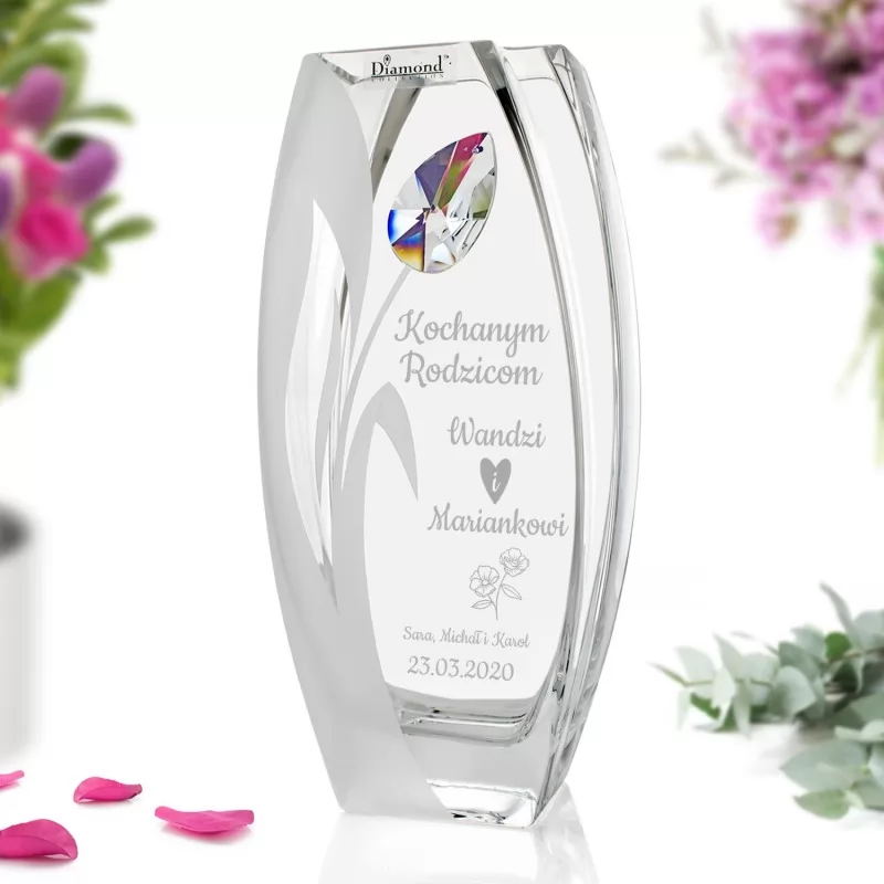 elegancki wazon z kryształem Swarowski na prezent  na rocznicę ślubu rodziców