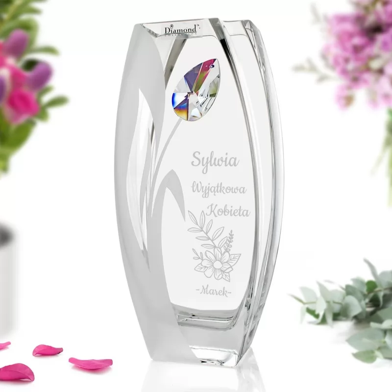 elegancki wazon z kryształem Swarowski na prezent na imieniny dla niej