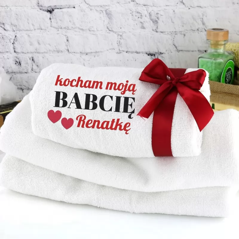 elegancki ręcznik z haftem personalizacji (70 x 140 cm) na prezent dla babci