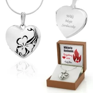 Srebrny sekretnik w kształcie serca z grawerem i dedykacją na prezent dla kobiety