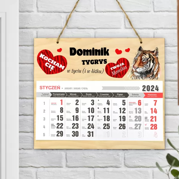 Kalendarz 2024 z imionami - Tygrys w życiu i w łóżku