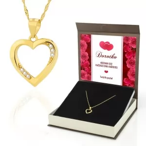 Naszyjnik serduszko złocone w pudełku na prezent dla kobiety na walentynki