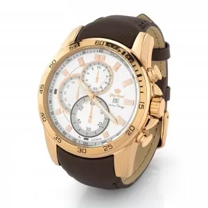 Męski zegarek 9753A-3b3Gino Rossi złoty z brązowym paskiem skórzanym