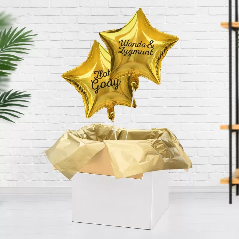 Złote balony z helem na prezent na 50 rocznicę ślubu