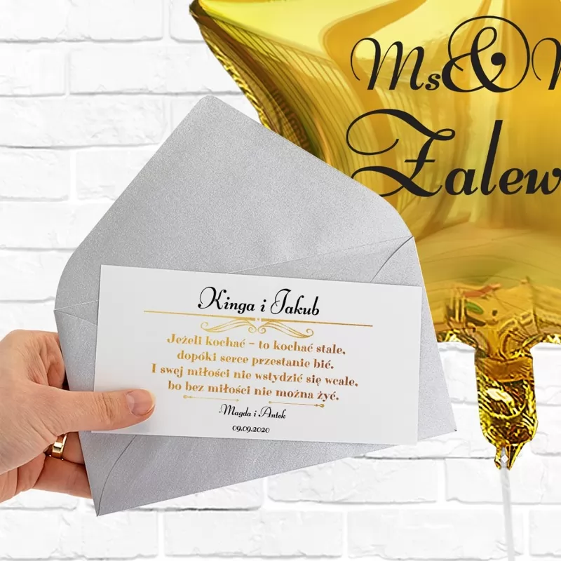 Balon złoty i bilecik z życzeniami na ślub
