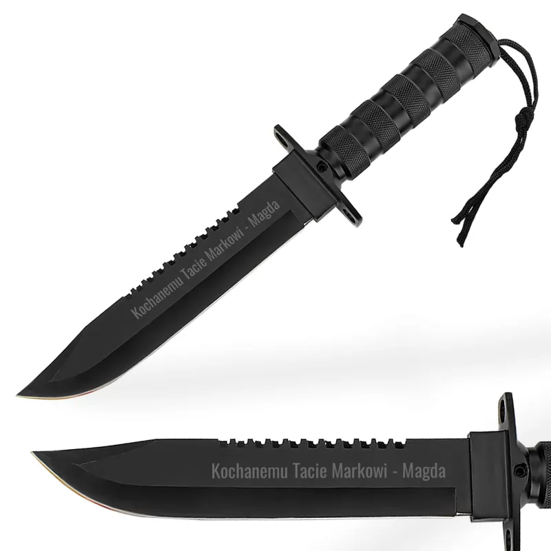 czarny nóż survivalowy z grawerem