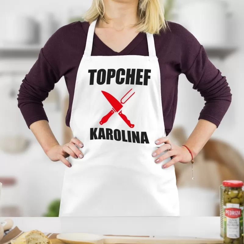 topchef fartuszek kuchenny biały z imieniem na prezent dla niej