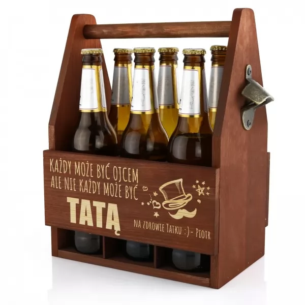 Drewniana skrzynka na piwo z otwieraczem - Zdrowia Tatku