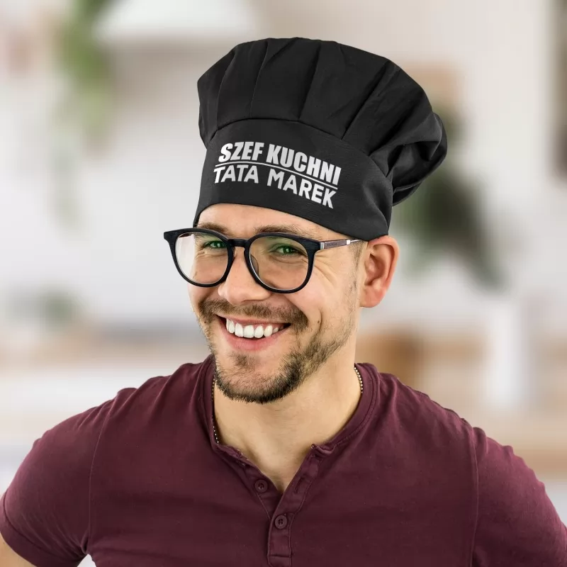 czarna czapka kucharska z regulacją z nadrukiem dla taty