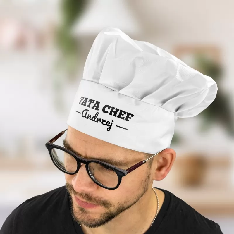 czapka kucharska z nadrukiem imienia dla taty biała