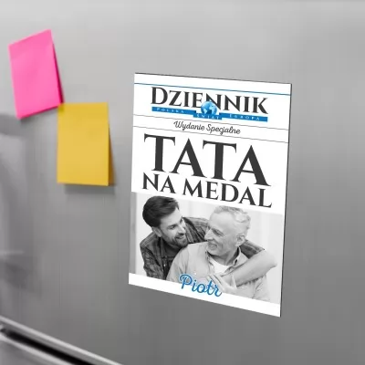 Magnes na lodówkę ze zdjęciem dla taty - Tata na medal