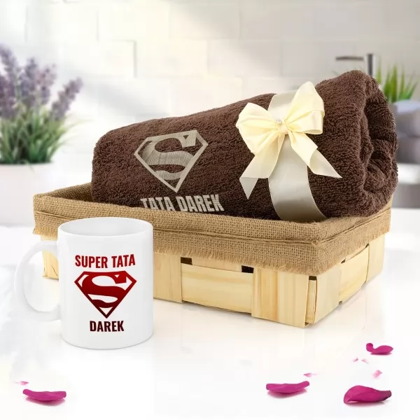 Kubek i ręcznik z imieniem - Super Tata