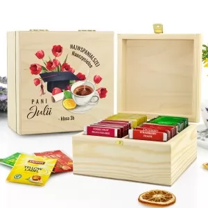 zestaw herbaciany prezentowy z nadrukiem dedykacji dla nauczycielki