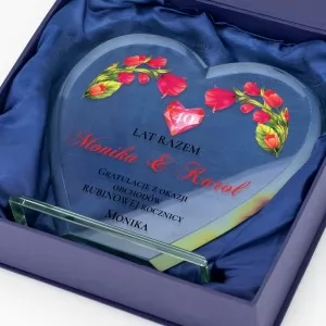 spersonalizowane serce na rubinową rocznice ślubu w pudełku