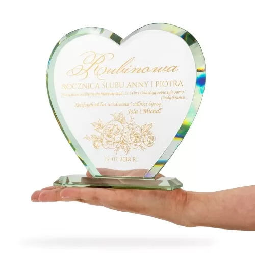 Szklana statuetka serce na 40 rocznicę ślubu - Rubinowa