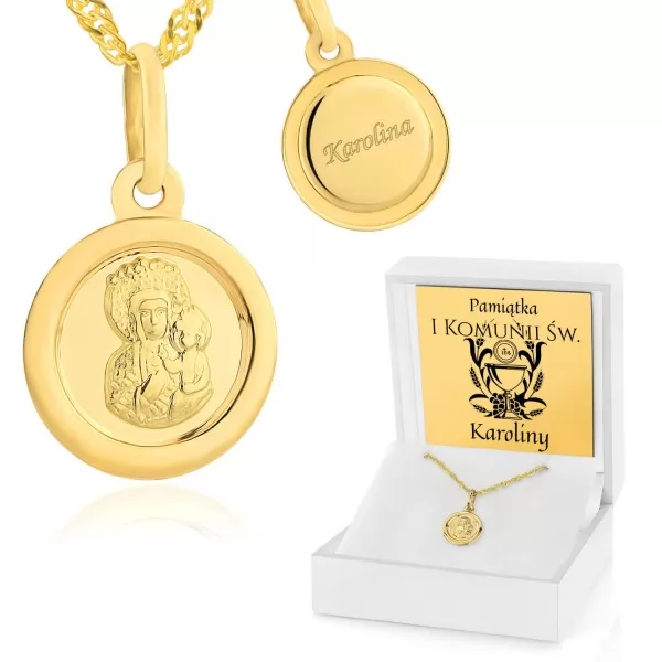 Złoty medalik z łańcuszkiem dla dziewczynki -  Pamiątka I Komunii