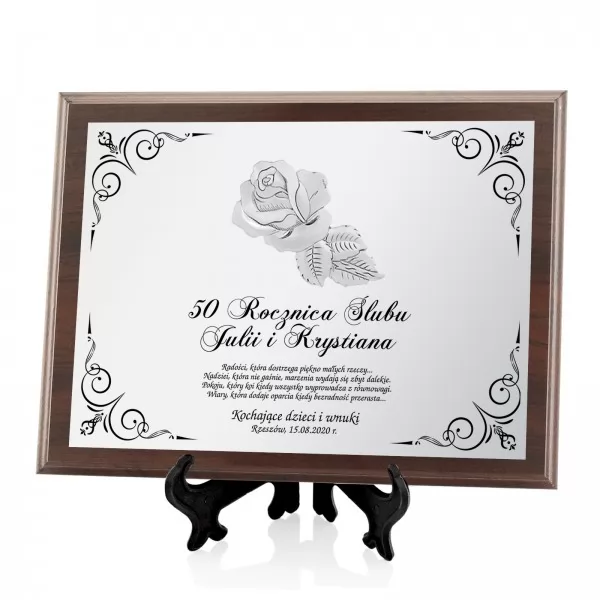 Certyfikat na 50 rocznicę ślubu z emblematem róży - Złote gody