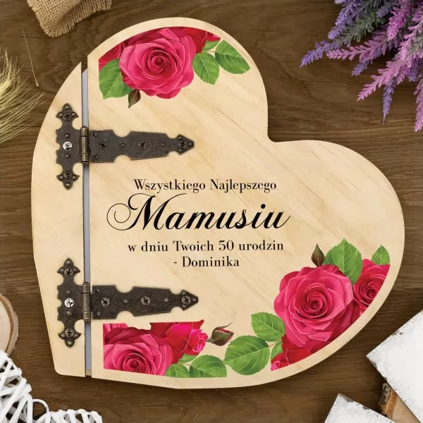 Drewniany album na 50 urodziny dla mamy - Róże dla Mamusi
