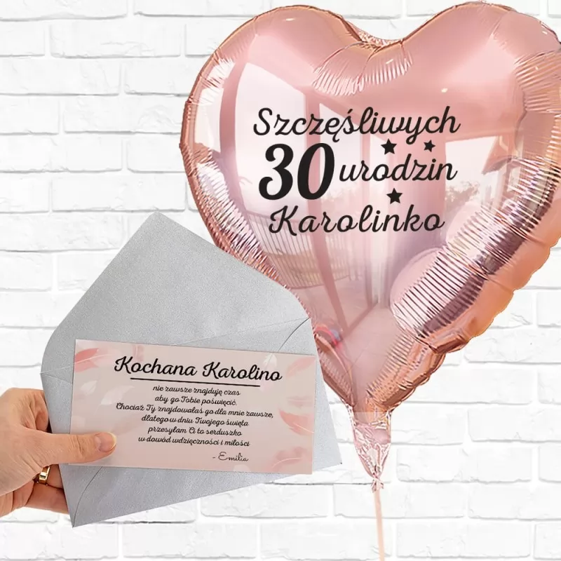 balon i bilecik z personalizacją dla niej na prezent na 30 urodziny 