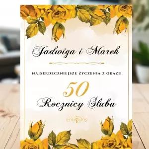personalizowana kartka złote róże na 50 rocznicę ślubu