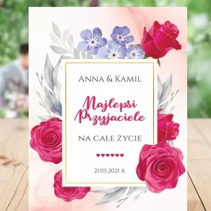 spersonalizowana kartka z kwiatami na ślub dla nowożeńców