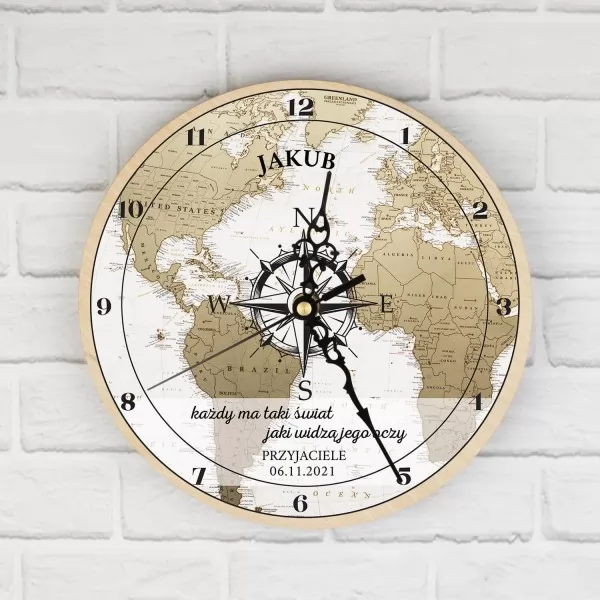 Zegar ścienny z nadrukiem dla podróżnika - Mapa