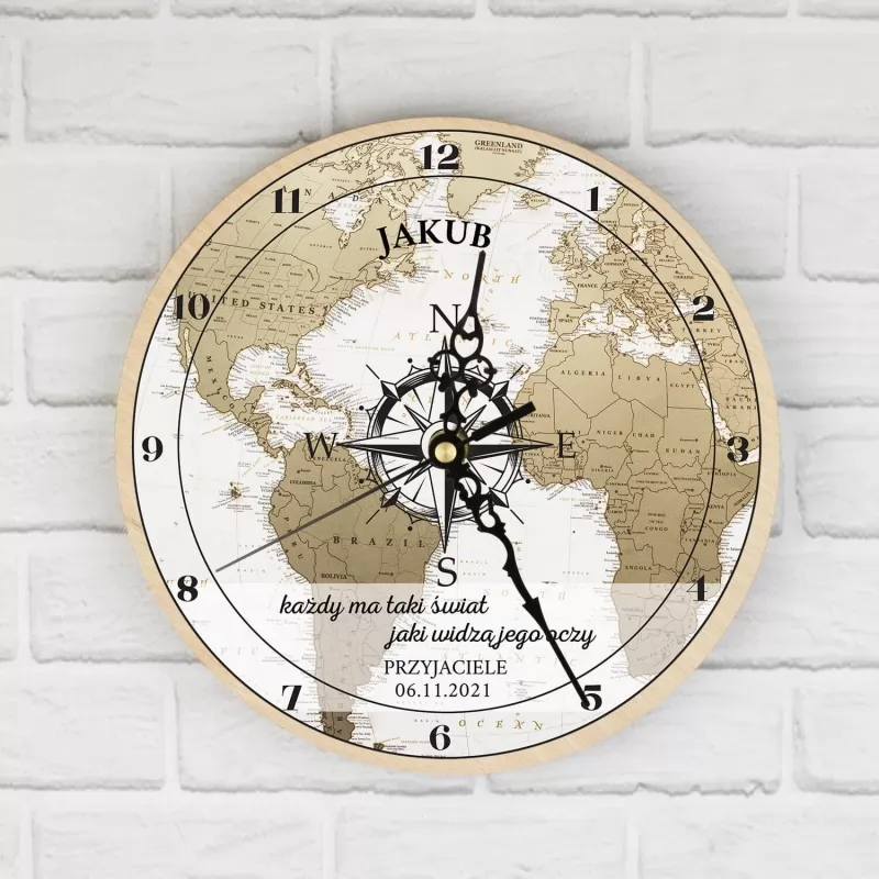 personalizowany zegar z nadrukiem mapy na prezent