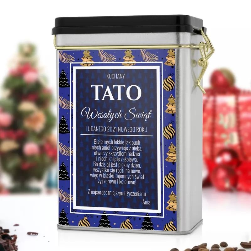 personalizowana puszka na kawę na prezent świąteczny