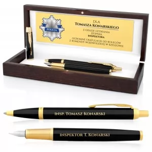 pióro wieczne i długopis parker z grawerem dla policjanta na awans