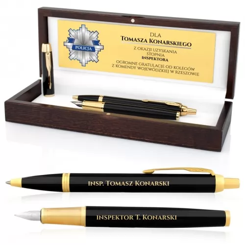 Pióro wieczne i długopis Parker w etui z grawerem dla policjanta - Awans