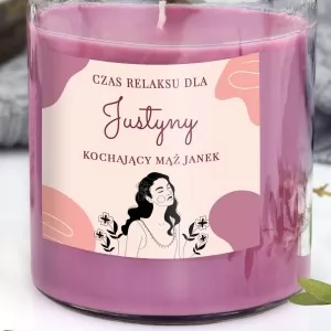 różowa świeca zapachowa z nadrukiem dla żony