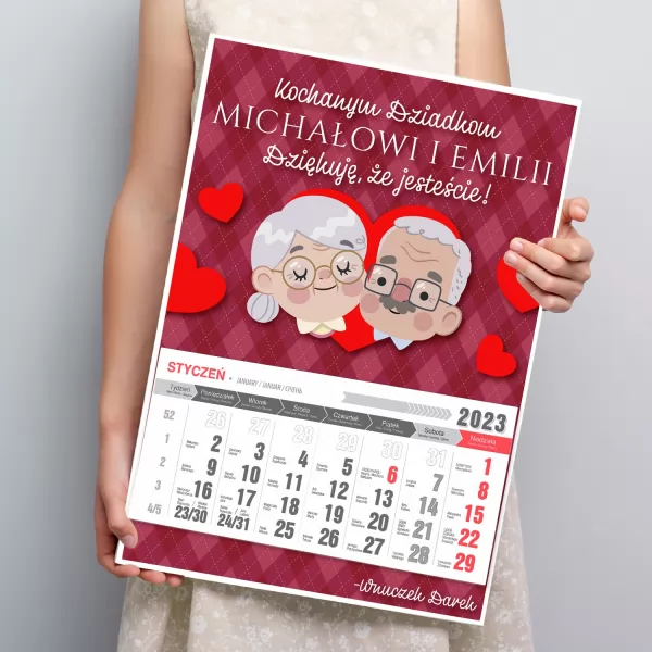 Kalendarz ścienny 2023 z nadrukiem dla babci i dziadka - Kochani
