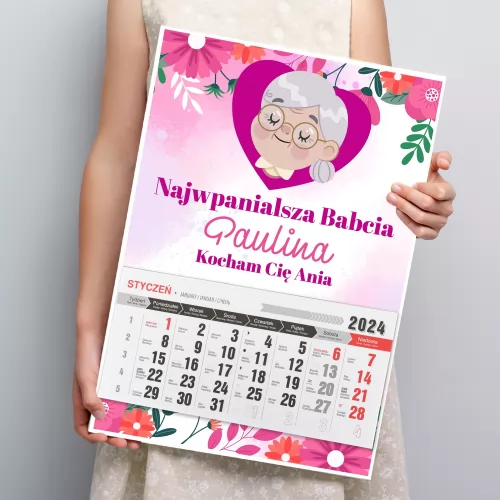 Kalendarz ścienny 2024 z nadrukiem dla babci - Najwspanialsza