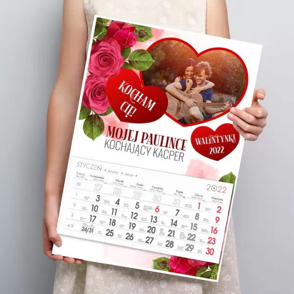 Kalendarz ścienny 2022 ze zdjęciem na walentynki - Czerwone róże