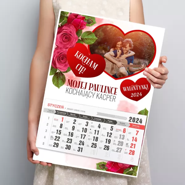 Kalendarz ścienny 2024 ze zdjęciem na walentynki - Czerwone róże