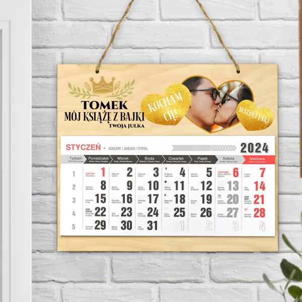Kalendarz personalizowany 2024 ze zdjęciem na walentynki - Korona