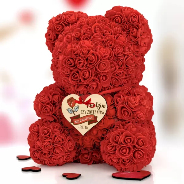 Czerwony miś z róż z sercem (wysokość 40 cm) na walentynki - Flirt