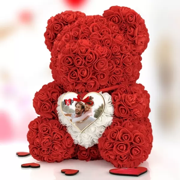 Czerwony miś z róż ze zdjęciem (wysokość 40 cm) na walentynki - Romantyk