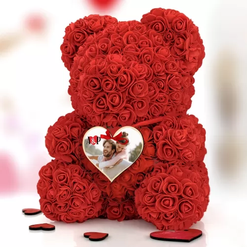 Czerwony miś z róż ze zdjęciem (wysokość 40 cm) na walentynki - Romantyk