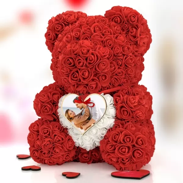 Czerwony miś z róż ze zdjęciem (wysokość 40 cm) na walentynki - Razem
