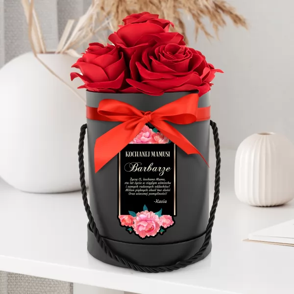 Flower box ze sztucznymi różami dla babci - Dużo zdrowia