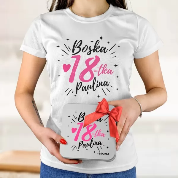 Koszulka z nadrukiem w puszce na 18 urodziny dla niej - Boska