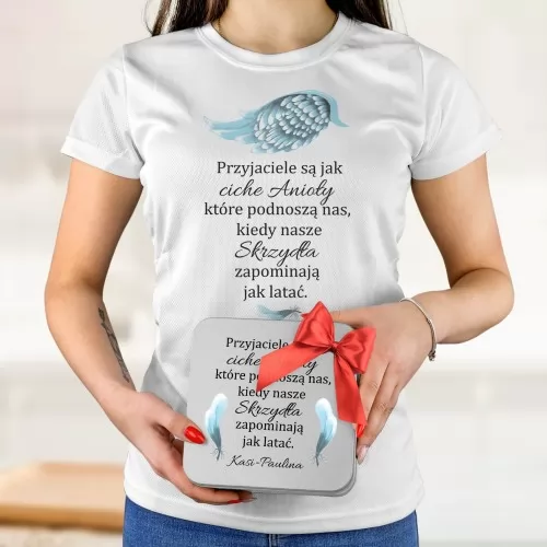 Koszulka z nadrukiem w puszce dla przyjaciółki - Przyjaciele jak anioły