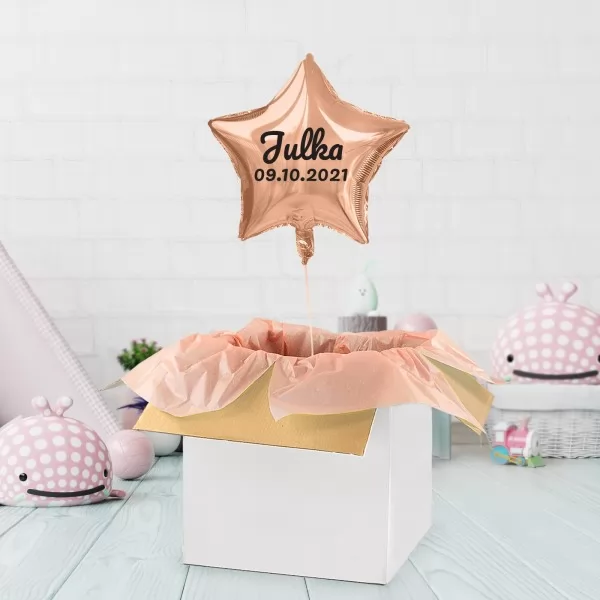 Balon z helem i życzeniami w pudełku na urodziny - Gwiazda