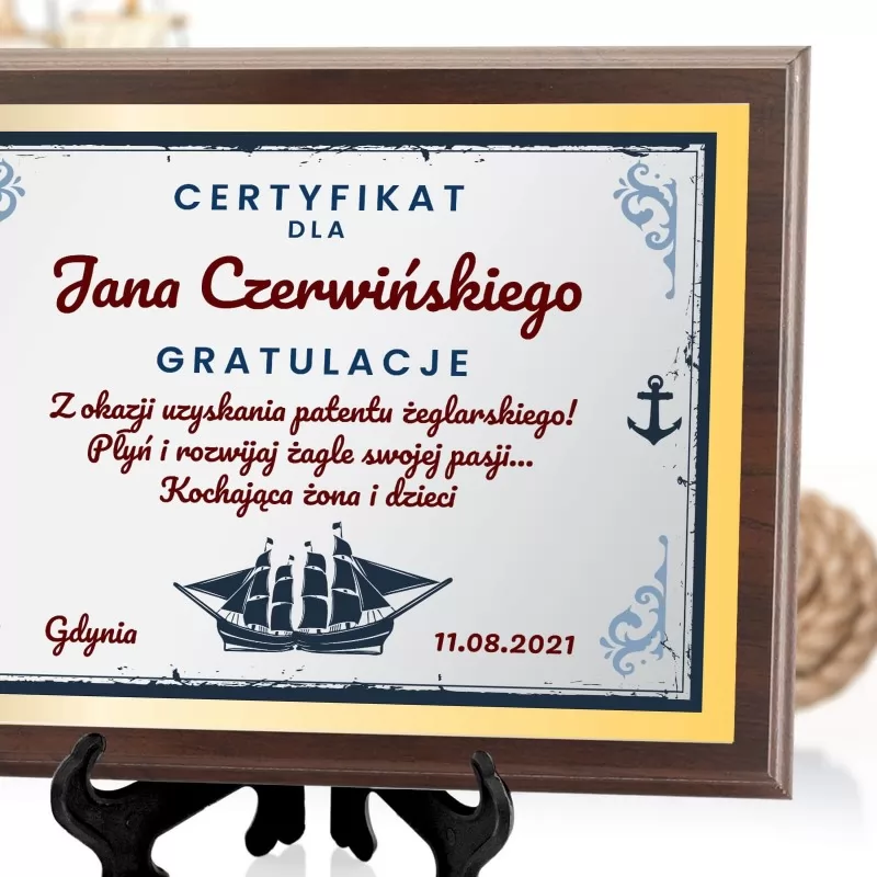 prezent dla żeglarza certyfikat