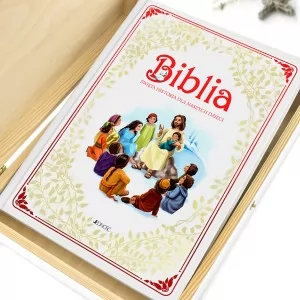 biblia w szkatułce z nadrukiem na komunię