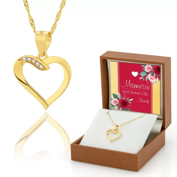 Srebrny złocony naszyjnik Serce (pr.925) dla mamy - Złote uczucie
